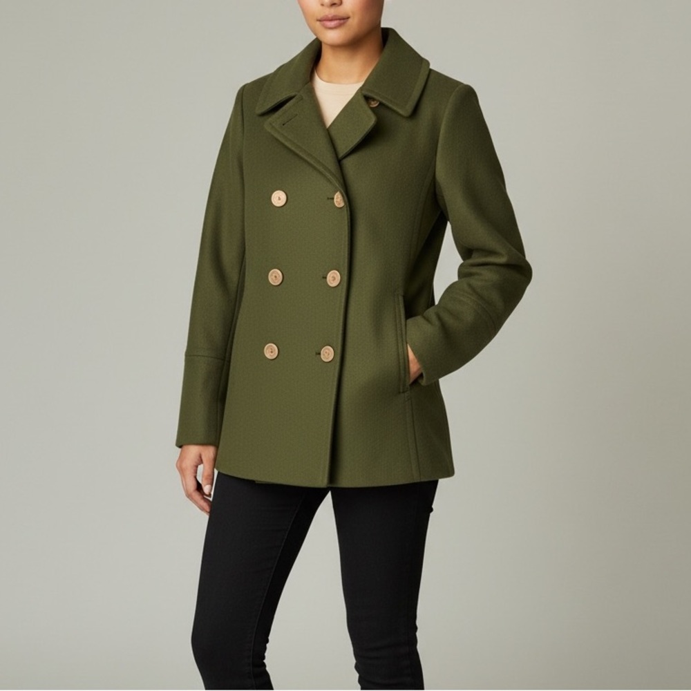 J. Crew Wool & Cashmere Nello Gori Olive Green Double Breasted Peacoat Size 4
